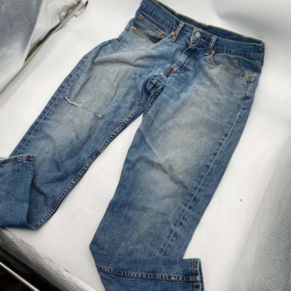 Levi's 511 Slim Fit Jeans Mens 34x32 Light Wash Blue Distressed Denim Casual SEO